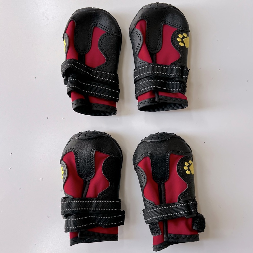 4pcs/Set Red/Black Dog Reflective Warm Rain Pets Booties Socks Shoes M Sz 5 SOOL